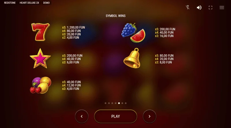 Heart Deluxe 2x - izmaksas tabula ar izplešošos Wild sirdi