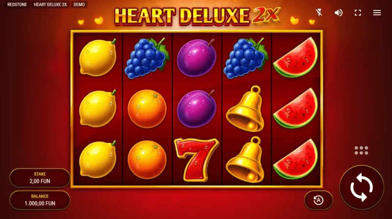Heart Deluxe 2x - spēles ekrāns ar 5x3 ruļļiem