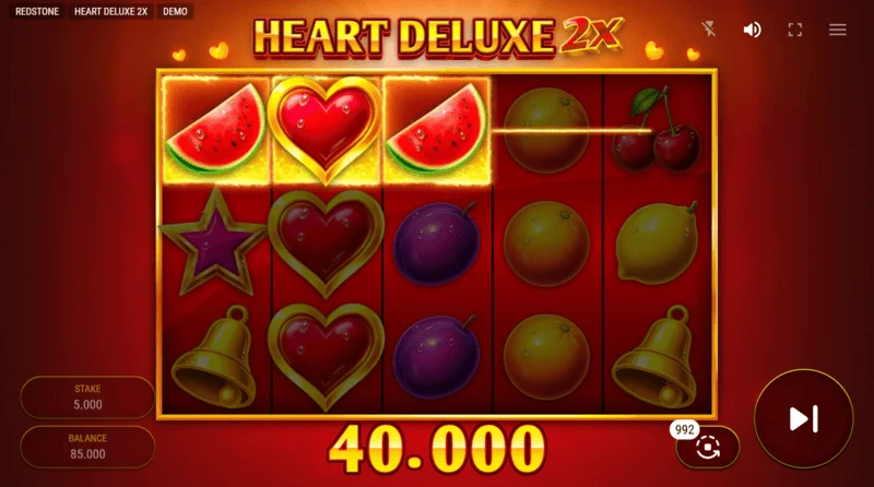 Heart Deluxe 2x - laimējoša kombinācija ar Wild simbolu uz ruļļa